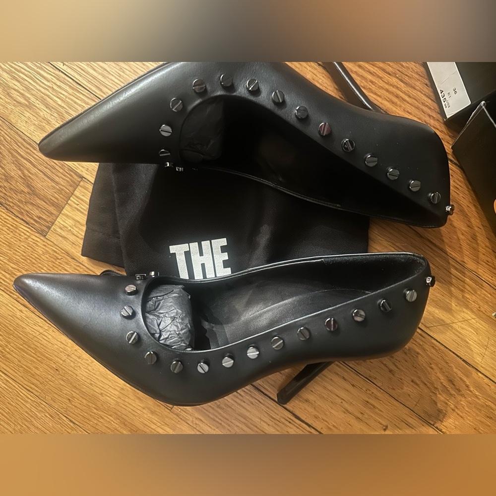 The kooples women’s black leather heeled stilettos with studs, size 36(5.5-6)